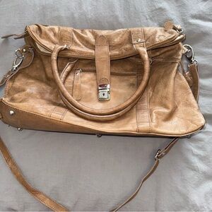 Merci Marie Leather Tote Bag Briefcase Convertible Italy Tan Brown